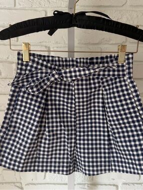 Zara Blue White Gingham Paperbag Waist Shorts XS